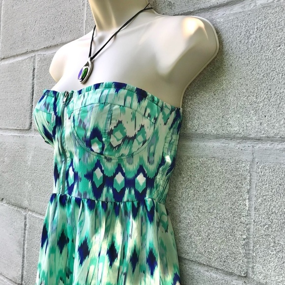 ENVY ME S Aqua Blue Green High Low Boho strapless summer dress Size Small - Picture 4 of 15